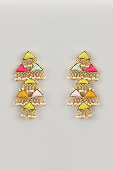 Matte Gold Finish Silk Thread & Pearl Embellished Layered Dangler Earrings