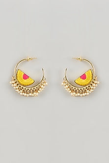 Matte Gold Finish Silk Thread & Pearl Embellished Hoop Earrings