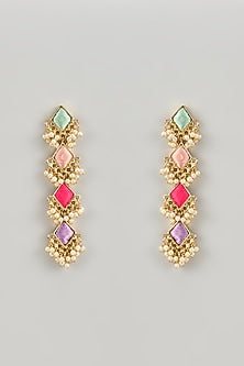 Matte Gold Finish Silk Thread & Pearl Embellished Layered Dangler Earrings
