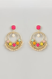 Matte Gold Finish Silk Thread & Pearl Embellished Chandbali Earrings