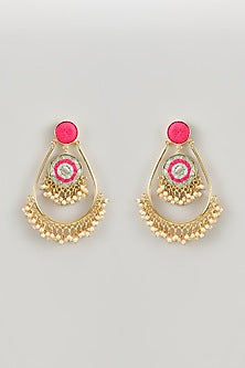 Matte Gold Finish Silk Thread & Pearl Embellished Chandbali Earrings