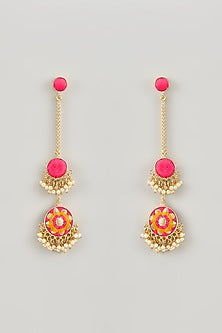 Matte Gold Finish Silk Thread & Pearl Embellished Dangler Earrings