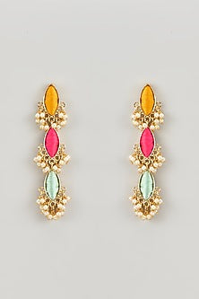 Matte Gold Finish Silk Thread & Pearl Embellished Layered Dangler Earrings