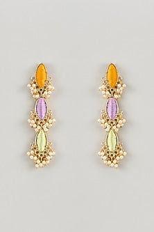 Matte Gold Finish Silk Thread & Pearl Embellished Layered Dangler Earrings