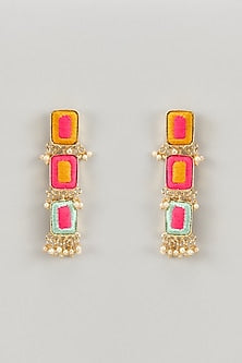 Matte Gold Finish Silk Thread & Pearl Embellished Layered Dangler Earrings