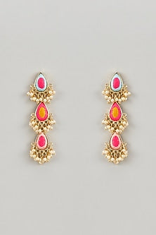 Matte Gold Finish Silk Thread & Pearl Embellished Layered Dangler Earrings