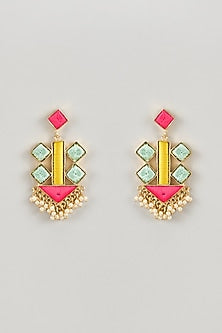 Matte Gold Finish Silk Thread & Pearl Embellished Layered Dangler Earrings