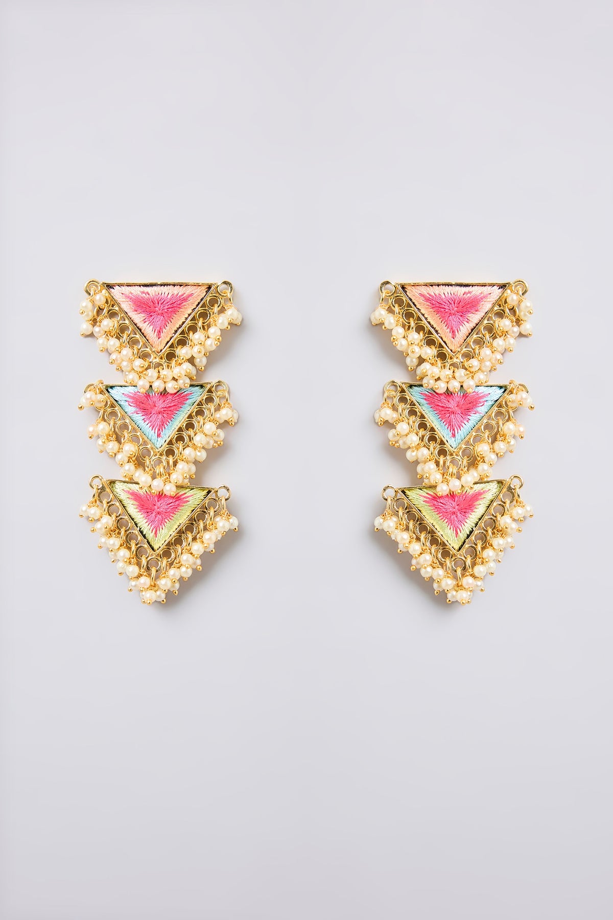 Multi-Colored Thread Embroidered Dangler Earrings