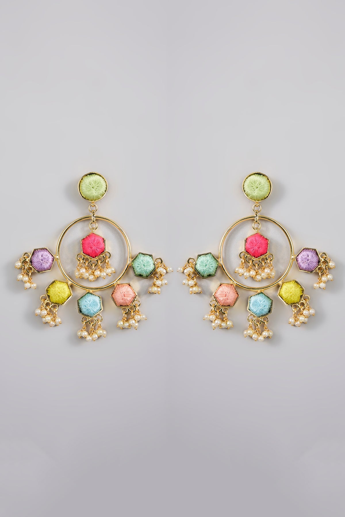 Gold Finish Multi-Colored Stone Dangler Earrings