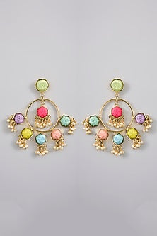 Gold Finish Multi-Colored Stone Dangler Earrings