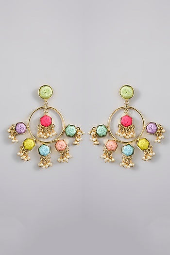 Gold Finish Multi-Colored Stone Dangler Earrings