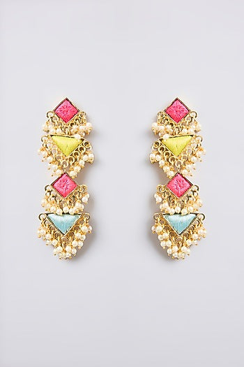Multi-Colored Thread Embroidered Dangler Earrings
