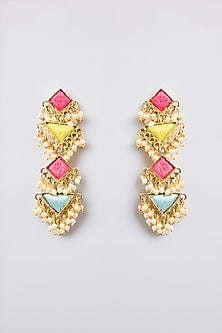 Multi-Colored Thread Embroidered Dangler Earrings