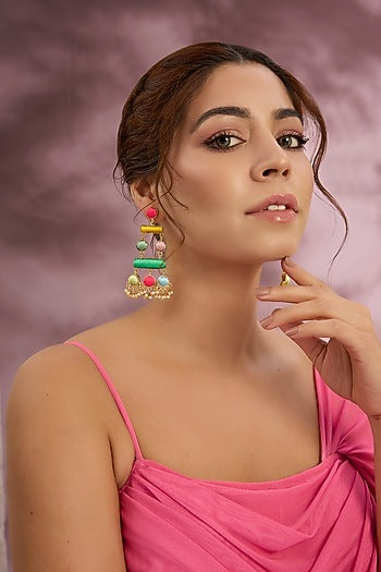 Multi-Colored Stone & Silk Thread Dangler Earrings