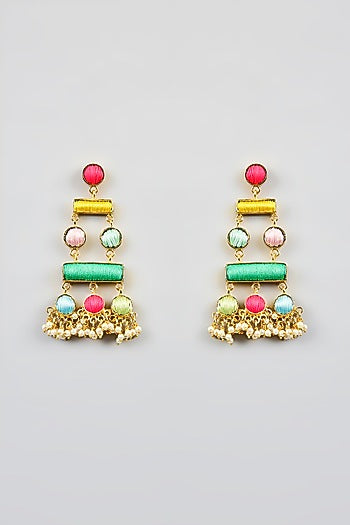 Multi-Colored Stone & Silk Thread Dangler Earrings