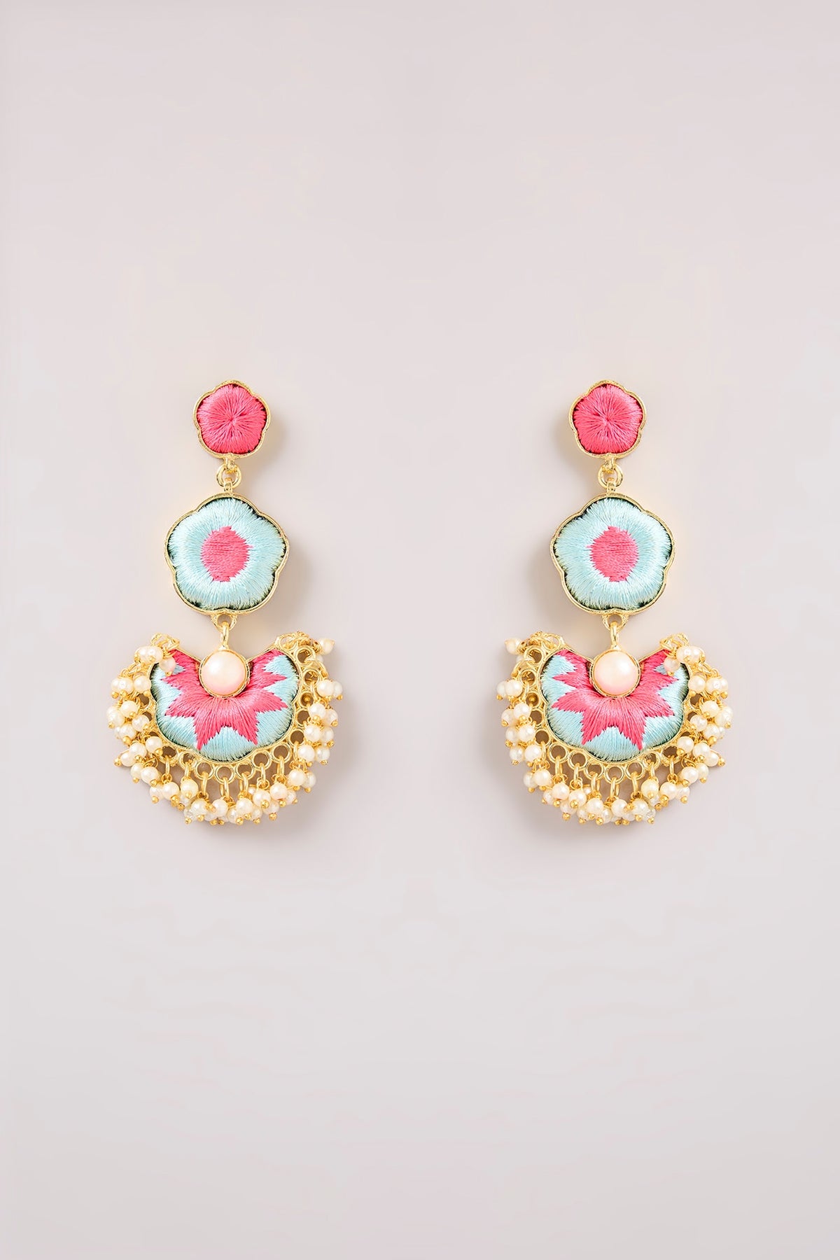 Multi-Colored Thread Work Dangler Earrings