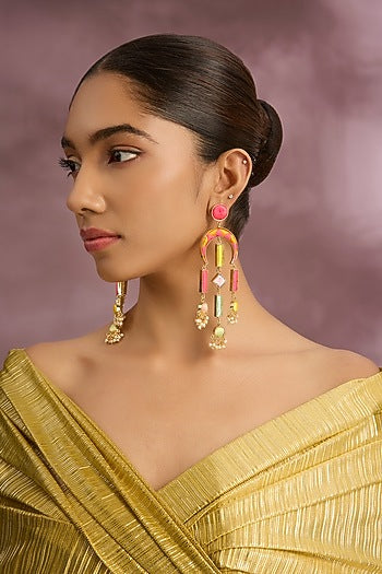 Multi-Colored Stone & Silk Thread Dangler Earrings