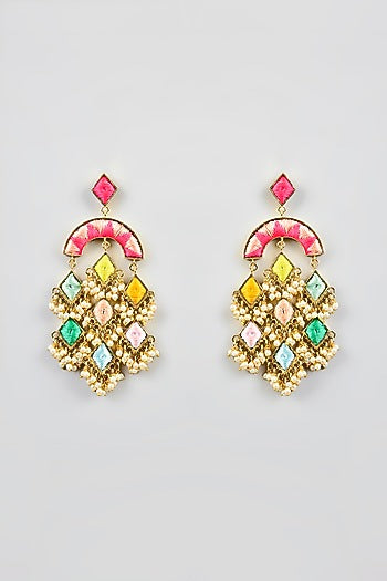 Multi-Colored Stone & Silk Thread Dangler Earrings