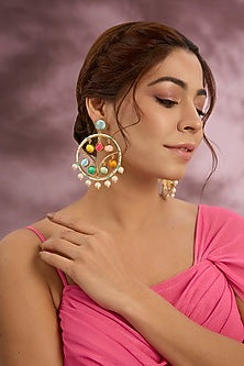 Multi-Colored Stone & Silk Thread Dangler Earrings