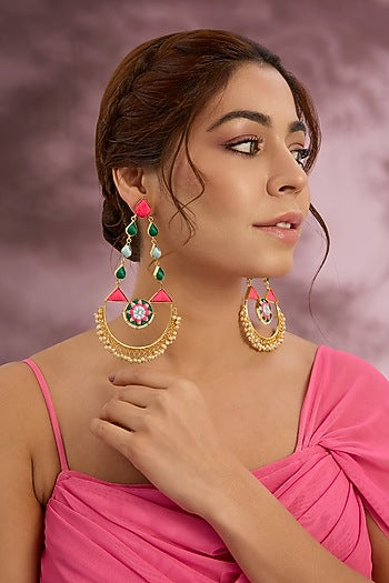 Multi-Colored Stone & Silk Thread Dangler Earrings