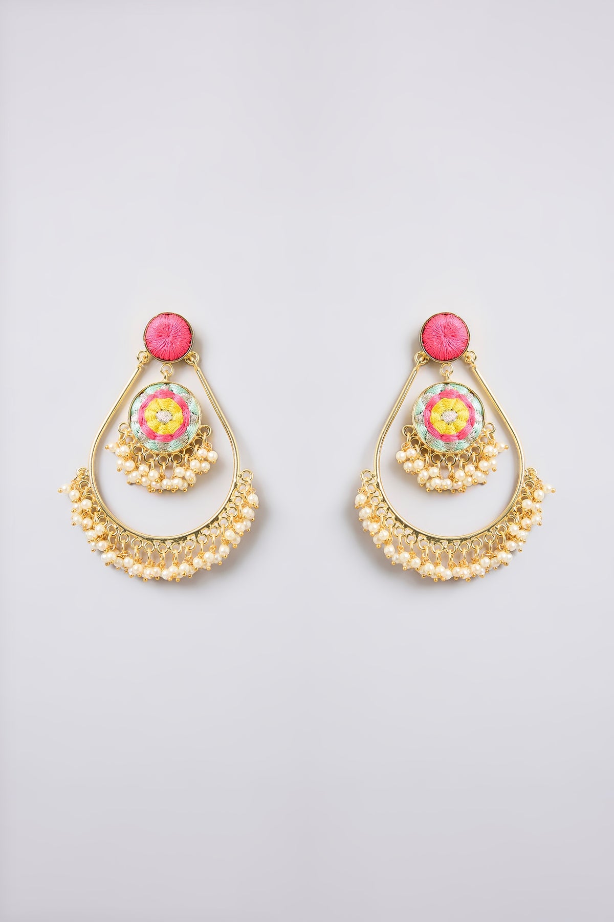 Multi-Colored Thread Embroidered Dangler Earrings