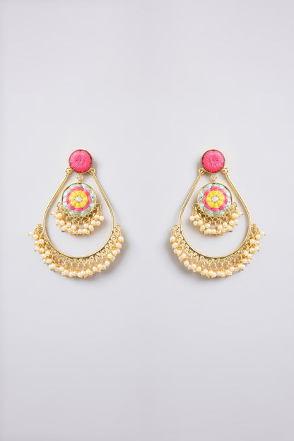 Multi-Colored Thread Embroidered Dangler Earrings