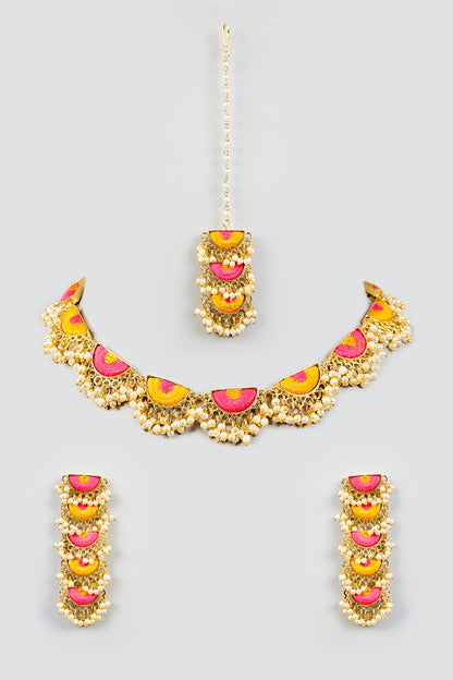 Multi-Colored Stone & Silk Thread Necklace Set