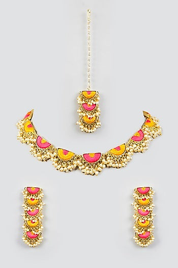 Multi-Colored Stone & Silk Thread Necklace Set