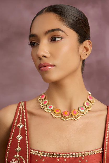 Multi-Colored Stone & Silk Thread Necklace