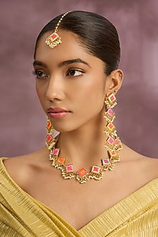 Multi-Colored Silk Thread Embroidered Necklace Set