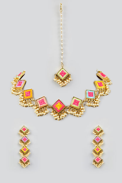 Multi-Colored Silk Thread Embroidered Necklace Set