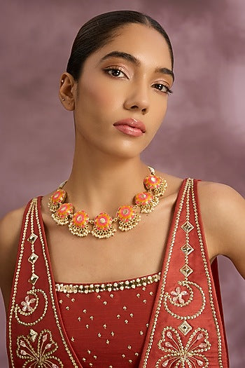 Multi-Colored Silk Thread Embroidered Necklace