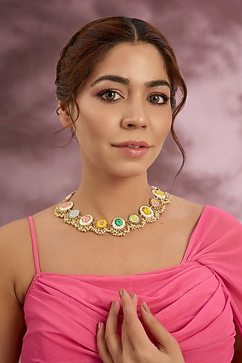 Multi-Colored Silk Thread Embroidered Necklace