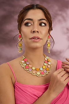 Multi-Colored Silk Thread Embroidered Necklace Set