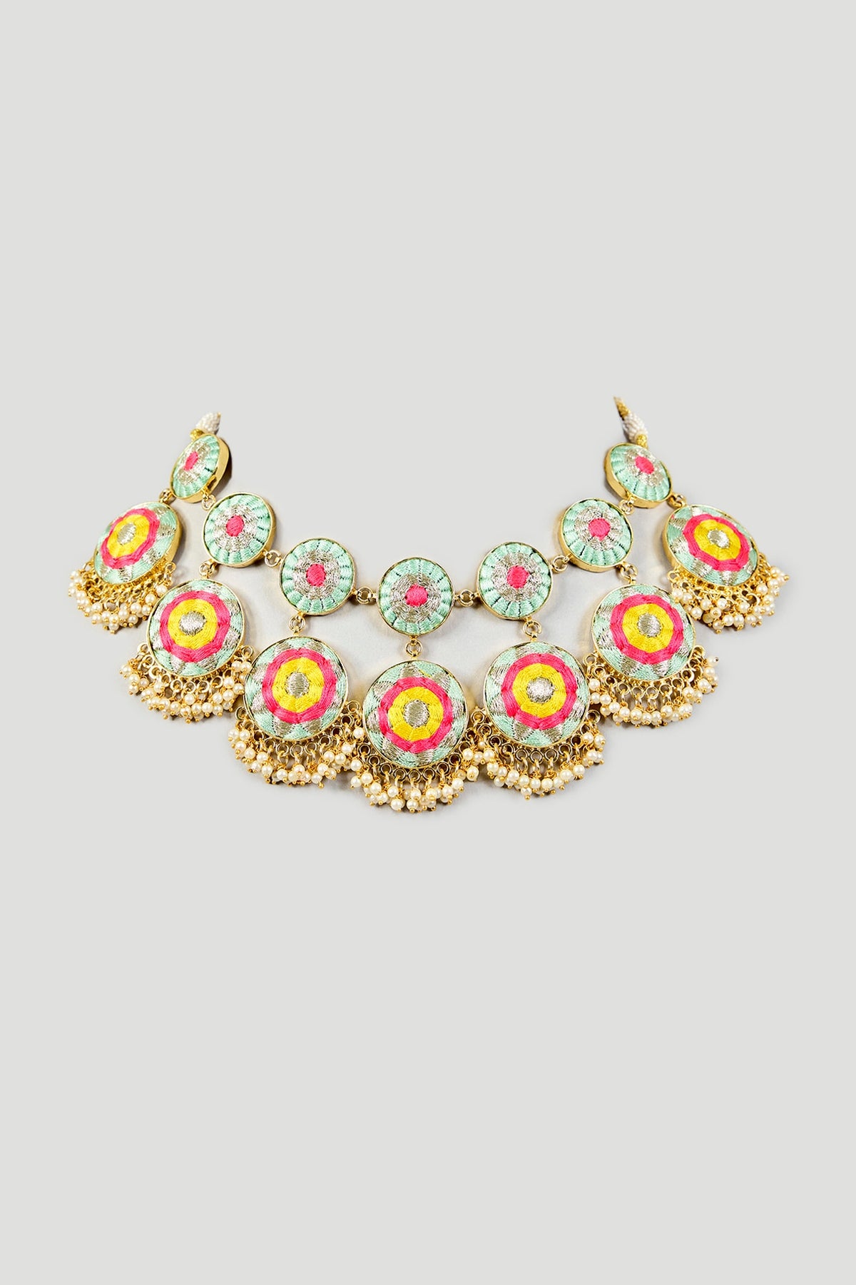 Multi-Colored Silk Thread Embroidered Necklace