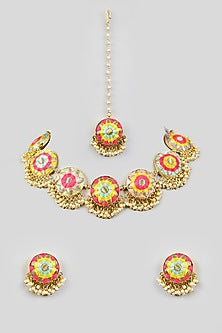 Multi-Colored Silk Thread Embroidered Necklace Set