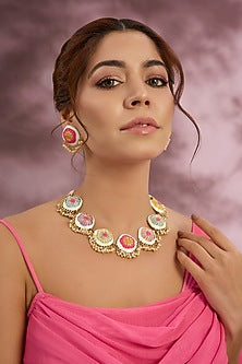 Multi-Colored Silk Thread Embroidered Necklace Set
