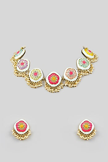 Multi-Colored Silk Thread Embroidered Necklace Set
