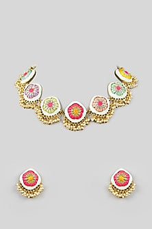Multi-Colored Silk Thread Embroidered Necklace Set