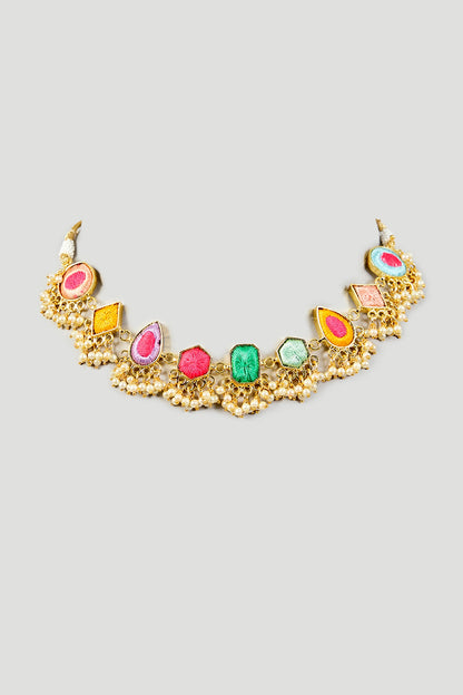 Multi-Colored Silk Thread Embroidered Necklace
