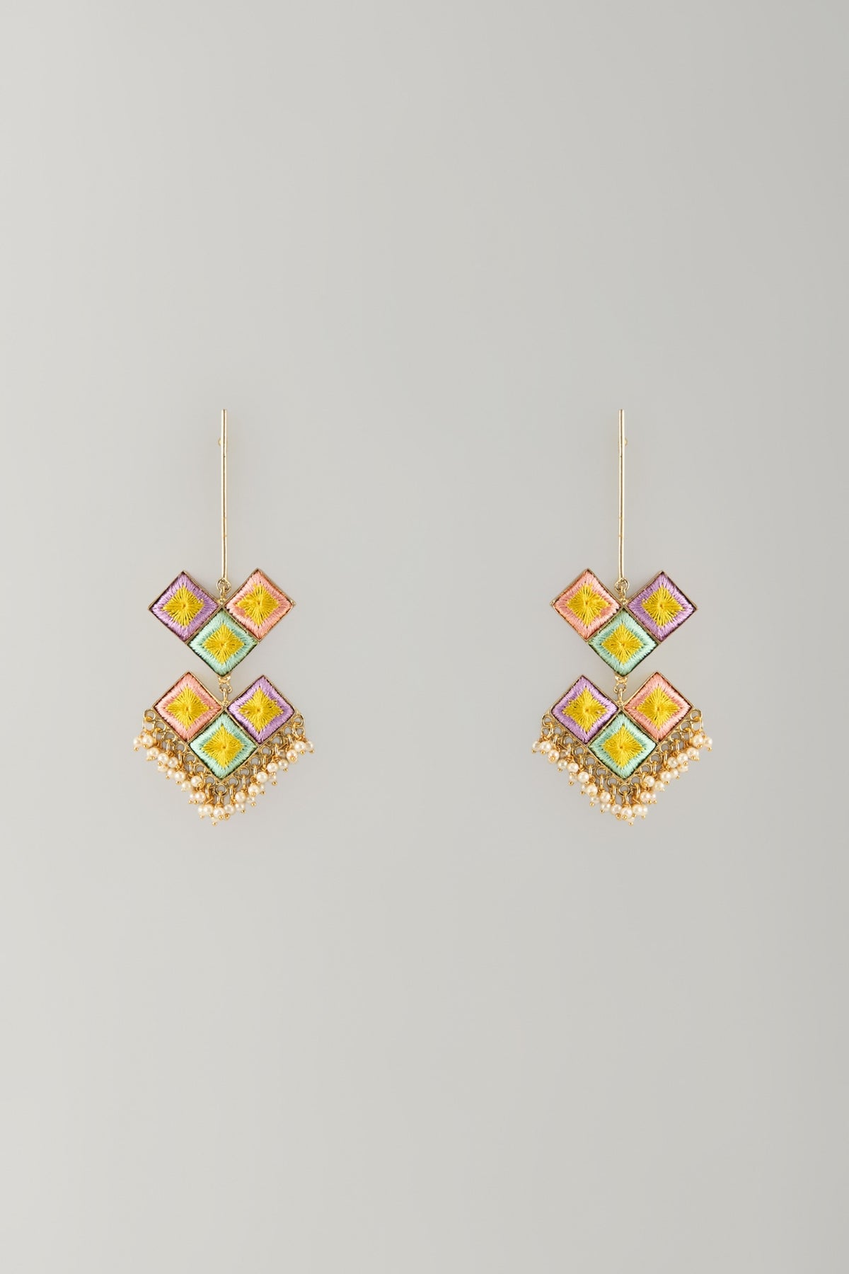 Multi-Colored Stone & Silk Thread Dangler Earrings