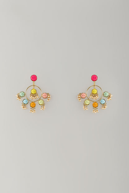 Multi-Colored Stone & Silk Thread Dangler Earrings