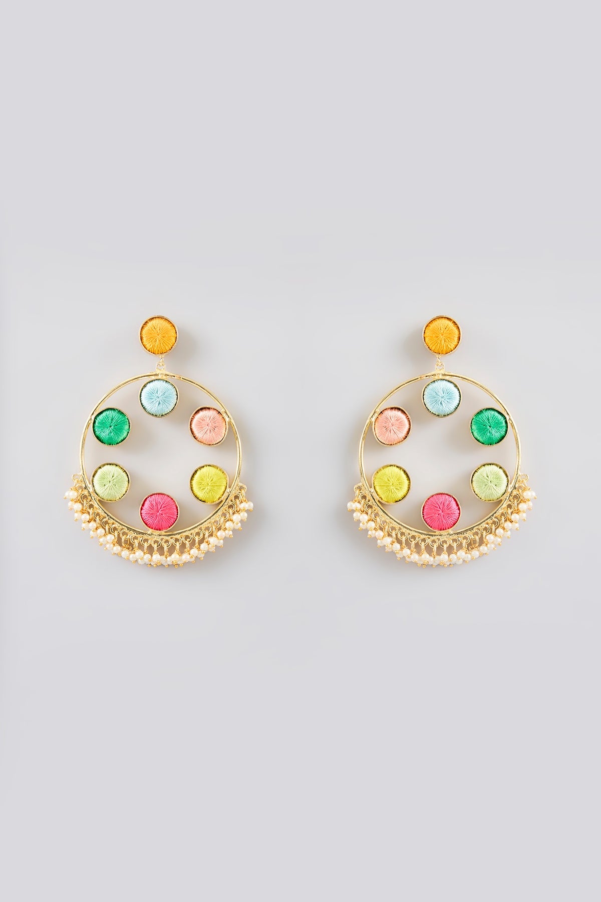 Multi-Colored Stone & Silk Thread Dangler Earrings