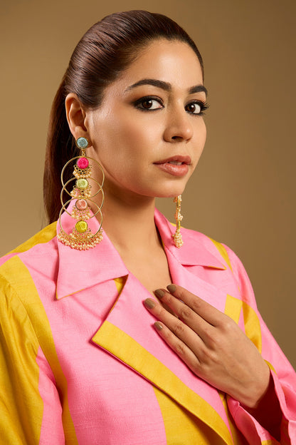 Multi-Colored Stone & Silk Thread Dangler Earrings