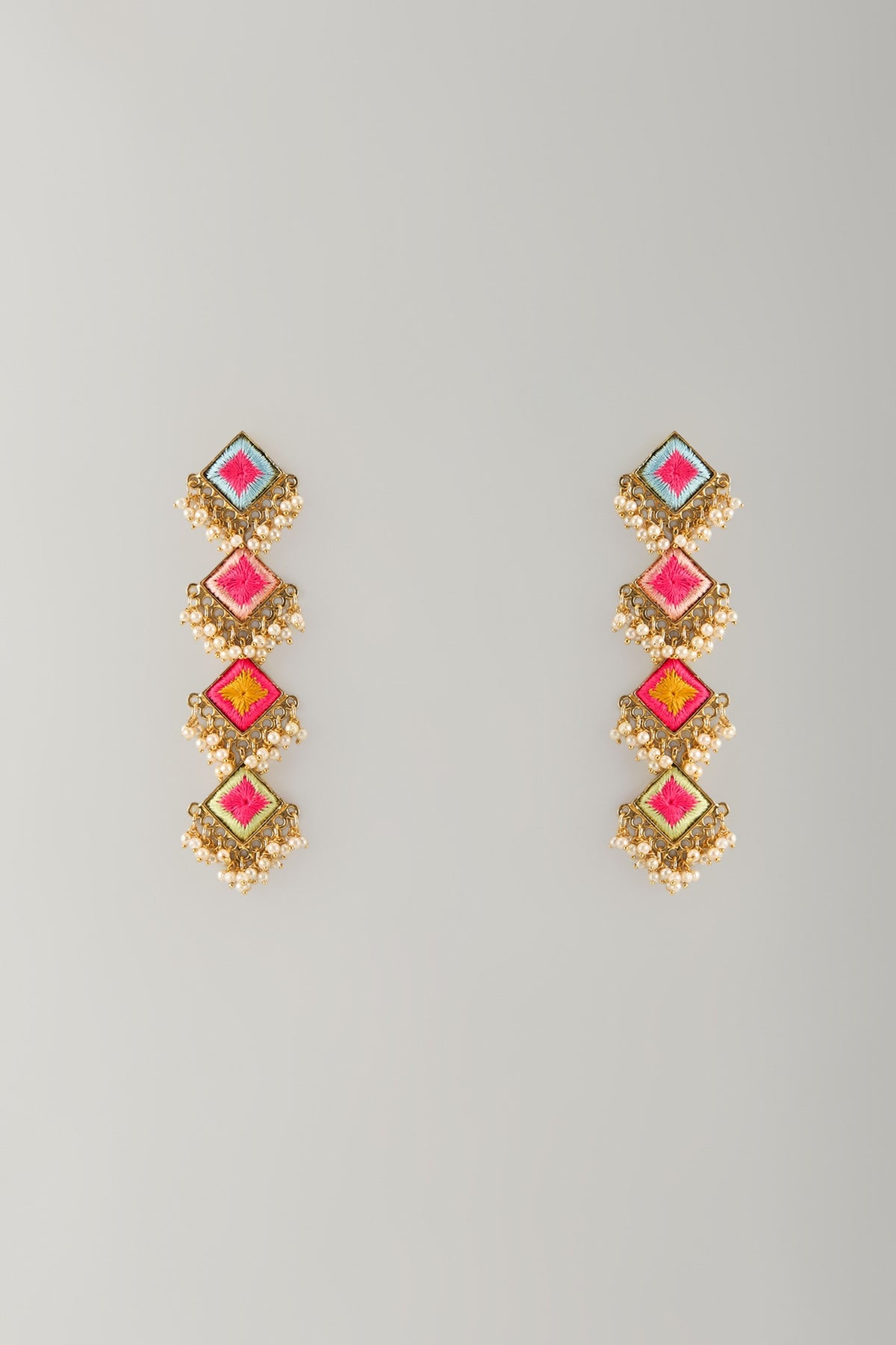 Multi-Colored Stone & Silk Thread Dangler Earrings