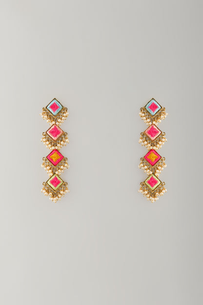 Multi-Colored Stone & Silk Thread Dangler Earrings