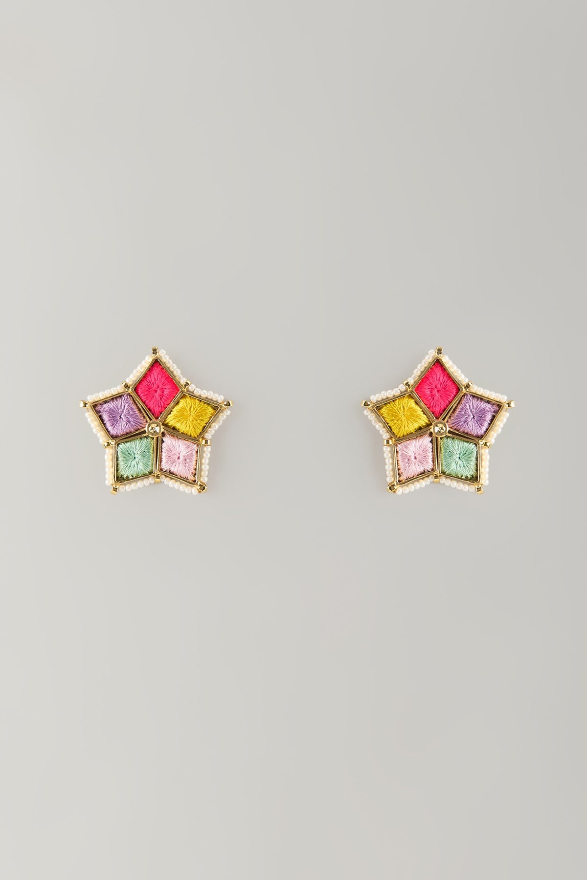 Multi-Colored Stone & Silk Thread Stud Earrings