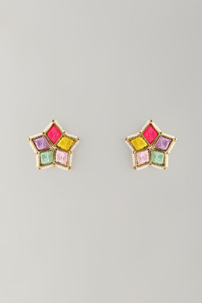 Multi-Colored Stone & Silk Thread Stud Earrings