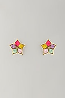 Multi-Colored Stone & Silk Thread Stud Earrings