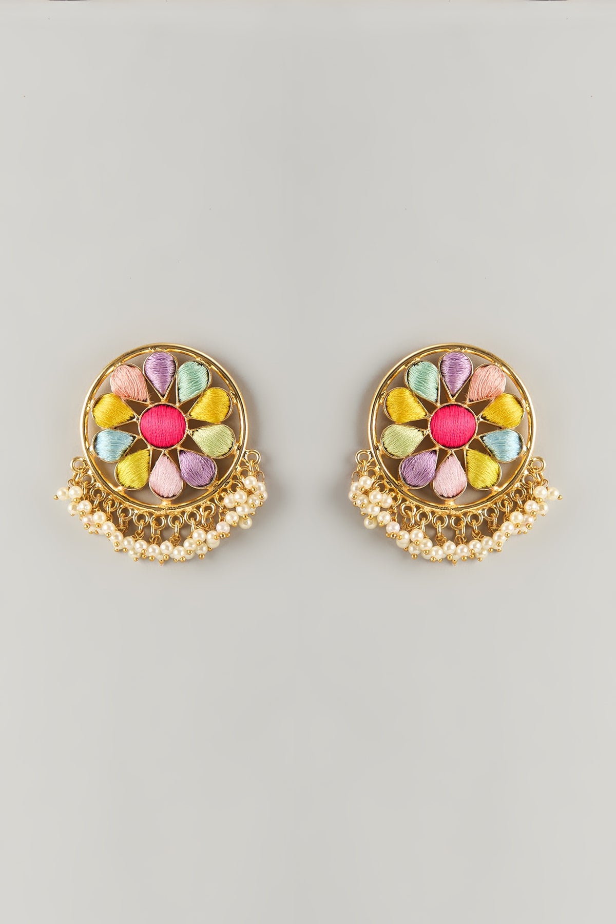 Multi-Colored Stone & Silk Thread Stud Earrings